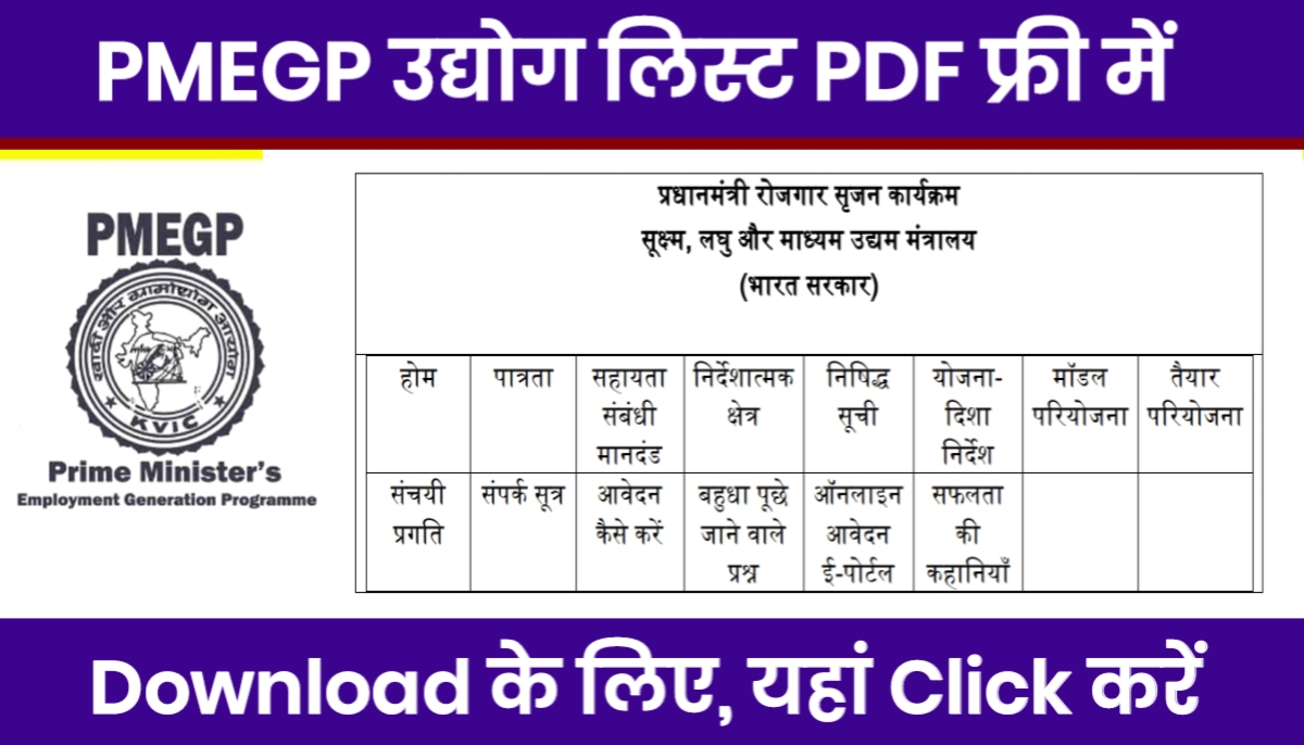 PMEGP उद्योग लिस्ट pdf